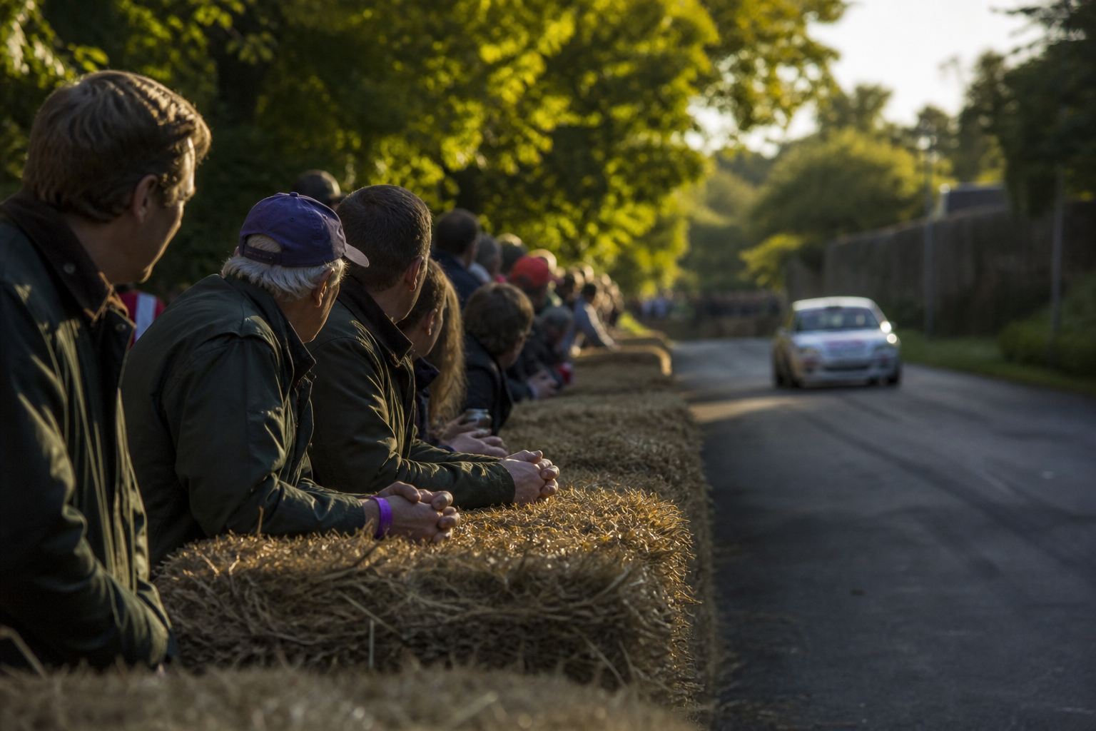 Spectators watching from the stage edge at golden hour
